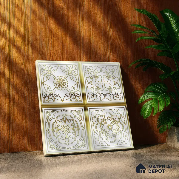 Metallic Wall Tile TL 07235 C Golden Ivory 1 ft x 1 ft Ceramic Matte Finish - 9 mm  | 2 mm Spacer is Mandatory | Suitable For Bathroom, Kitchen, Dining Area | Please Expect a Slight Variation of Pattern (Sample)